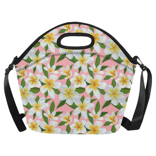 White Plumeria Pattern Print Design PM011 Neoprene Lunch Bag-JorJune