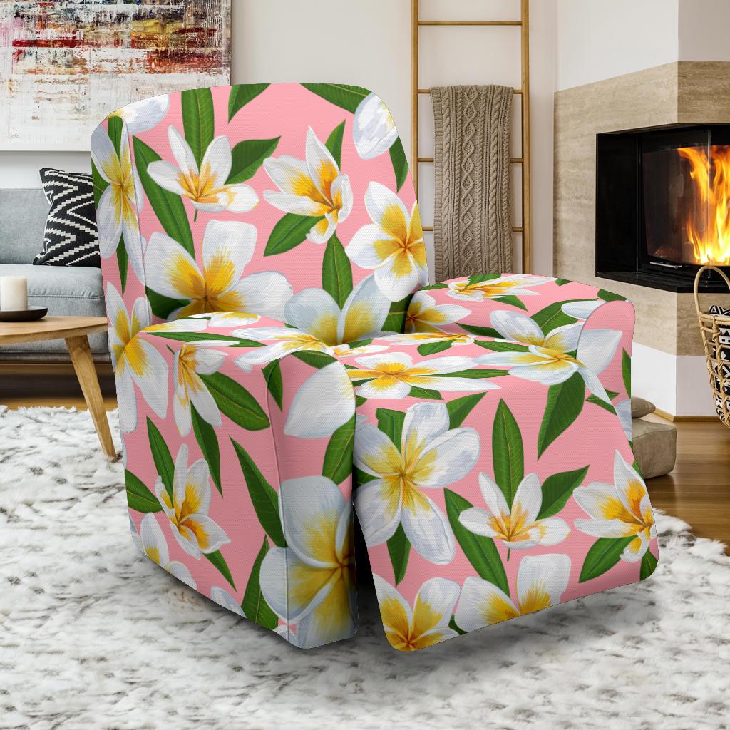 White Plumeria Pattern Print Design PM011 Recliner Slipcover-JORJUNE.COM