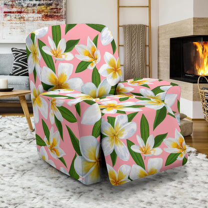 White Plumeria Pattern Print Design PM011 Recliner Slipcover-JORJUNE.COM