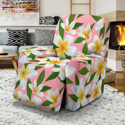 White Plumeria Pattern Print Design PM011 Recliner Slipcover-JORJUNE.COM
