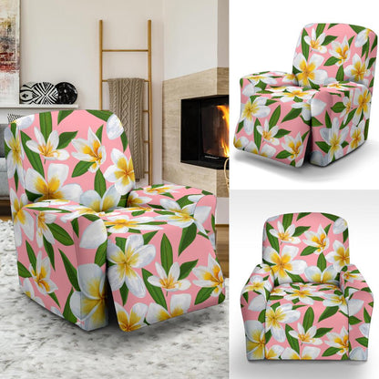 White Plumeria Pattern Print Design PM011 Recliner Slipcover-JORJUNE.COM