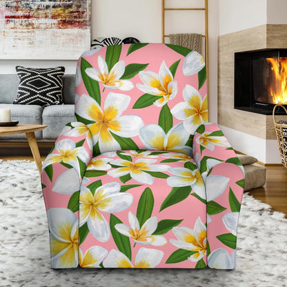 White Plumeria Pattern Print Design PM011 Recliner Slipcover-JORJUNE.COM