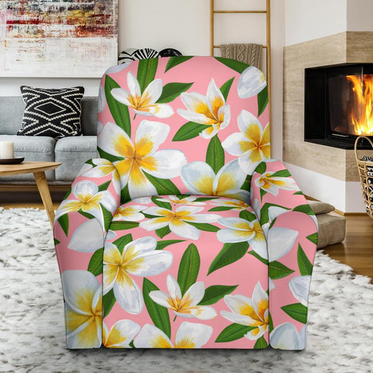 White Plumeria Pattern Print Design PM011 Recliner Slipcover-JORJUNE.COM