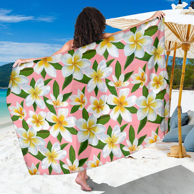 White Plumeria Pattern Print Design PM011 Sarong Pareo Wrap-JORJUNE.COM