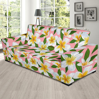 White Plumeria Pattern Print Design PM011 Sofa Slipcover-JORJUNE.COM