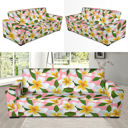 White Plumeria Pattern Print Design PM011 Sofa Slipcover-JORJUNE.COM