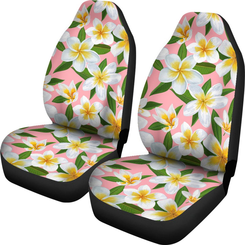 White Plumeria Pattern Print Design PM011 Universal Fit Car Seat Covers-JorJune