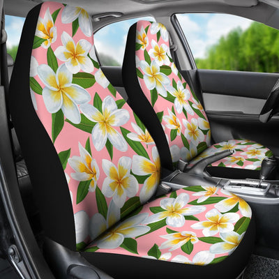 White Plumeria Pattern Print Design PM011 Universal Fit Car Seat Covers-JorJune