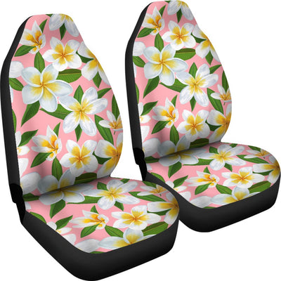 White Plumeria Pattern Print Design PM011 Universal Fit Car Seat Covers-JorJune