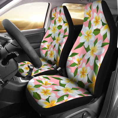 White Plumeria Pattern Print Design PM011 Universal Fit Car Seat Covers-JorJune