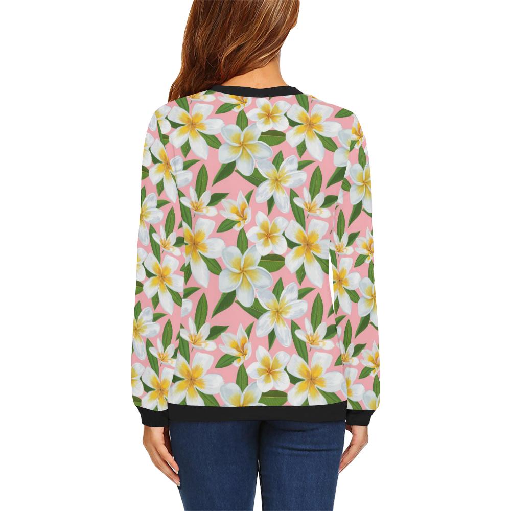 White Plumeria Pattern Print Design PM011 Women Long Sleeve Sweatshirt-JorJune
