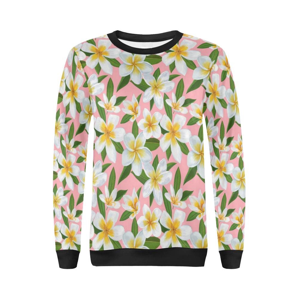 White Plumeria Pattern Print Design PM011 Women Long Sleeve Sweatshirt-JorJune