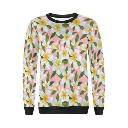 White Plumeria Pattern Print Design PM011 Women Long Sleeve Sweatshirt-JorJune