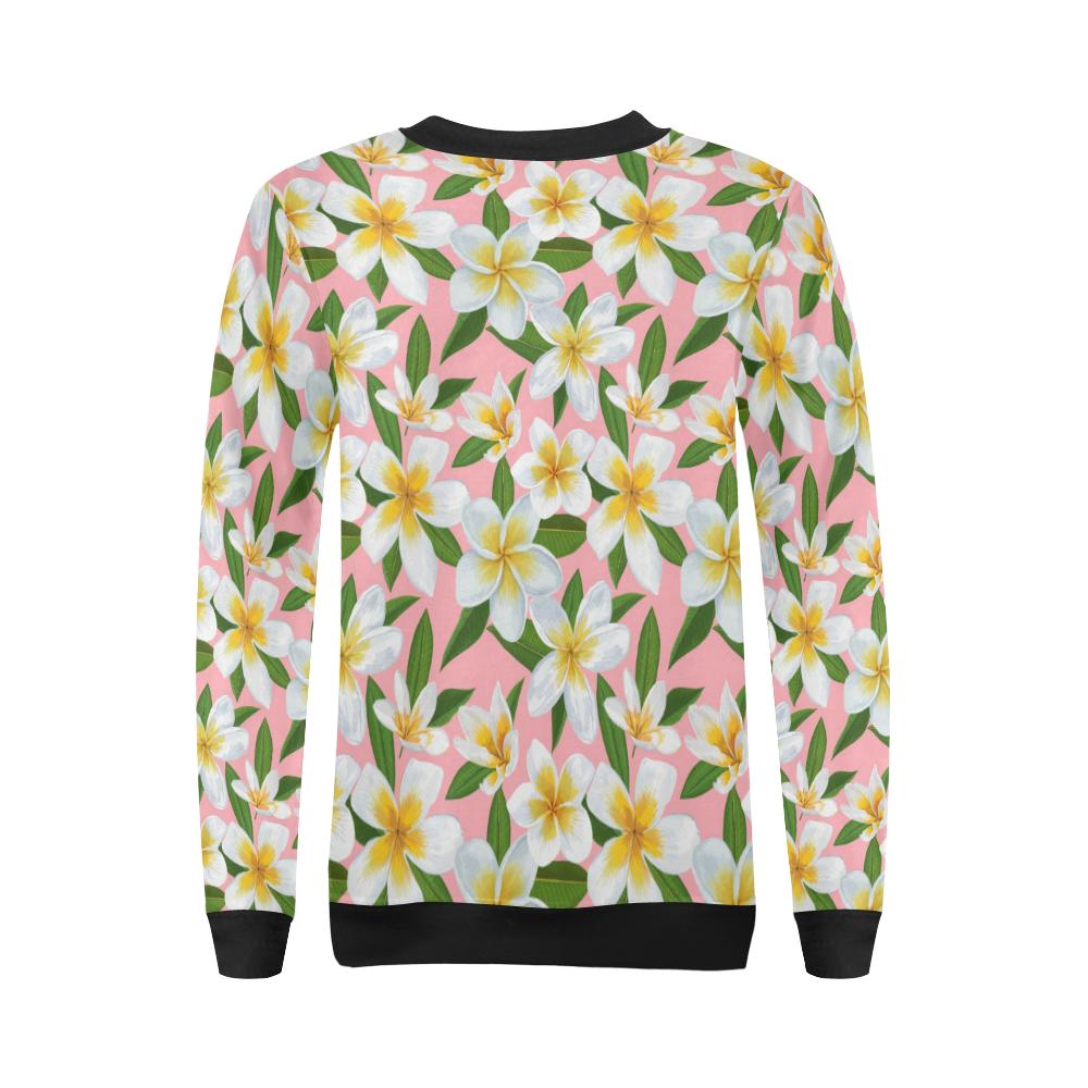 White Plumeria Pattern Print Design PM011 Women Long Sleeve Sweatshirt-JorJune