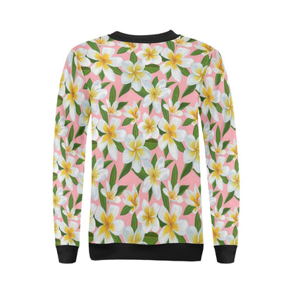 White Plumeria Pattern Print Design PM011 Women Long Sleeve Sweatshirt-JorJune