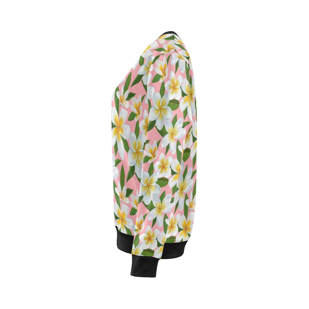 White Plumeria Pattern Print Design PM011 Women Long Sleeve Sweatshirt-JorJune