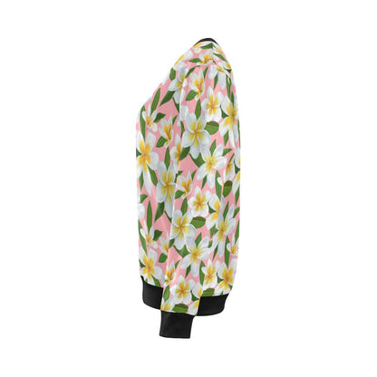 White Plumeria Pattern Print Design PM011 Women Long Sleeve Sweatshirt-JorJune