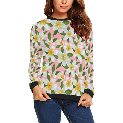 White Plumeria Pattern Print Design PM011 Women Long Sleeve Sweatshirt-JorJune