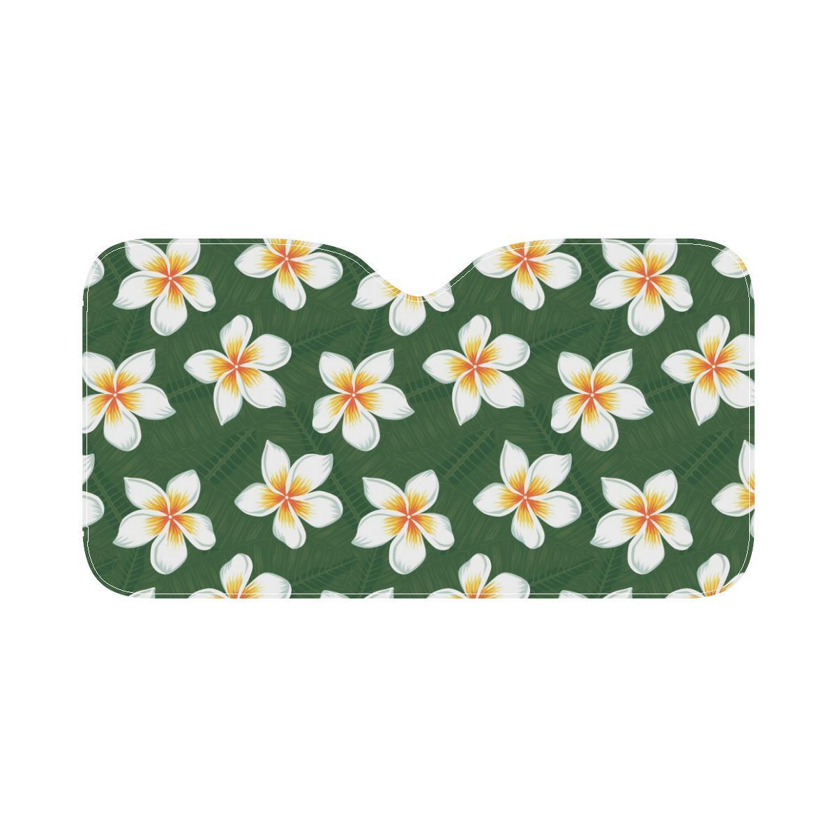 White Plumeria Pattern Print Design PM020 Car Sun Shade-JorJune