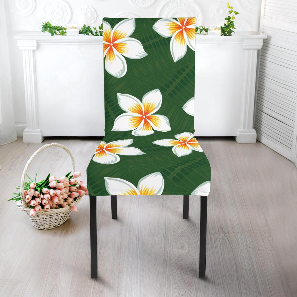 White Plumeria Pattern Print Design PM020 Dining Chair Slipcover-JORJUNE.COM