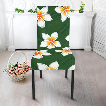 White Plumeria Pattern Print Design PM020 Dining Chair Slipcover-JORJUNE.COM
