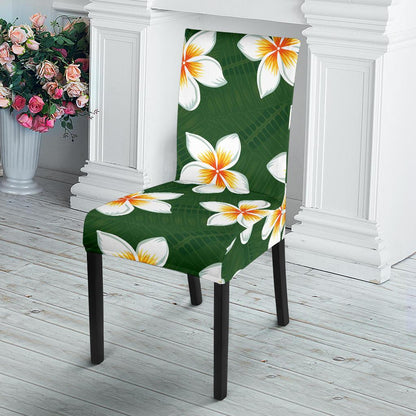 White Plumeria Pattern Print Design PM020 Dining Chair Slipcover-JORJUNE.COM