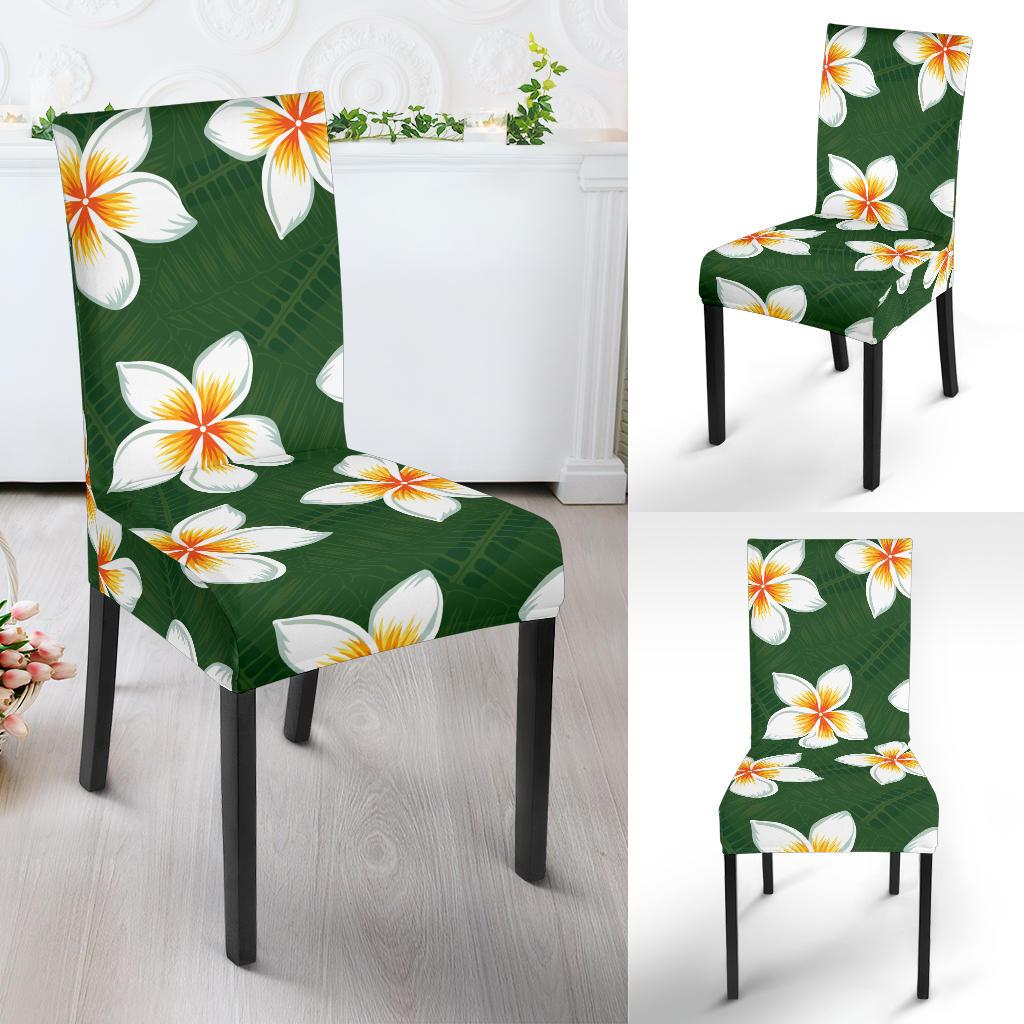 White Plumeria Pattern Print Design PM020 Dining Chair Slipcover-JORJUNE.COM