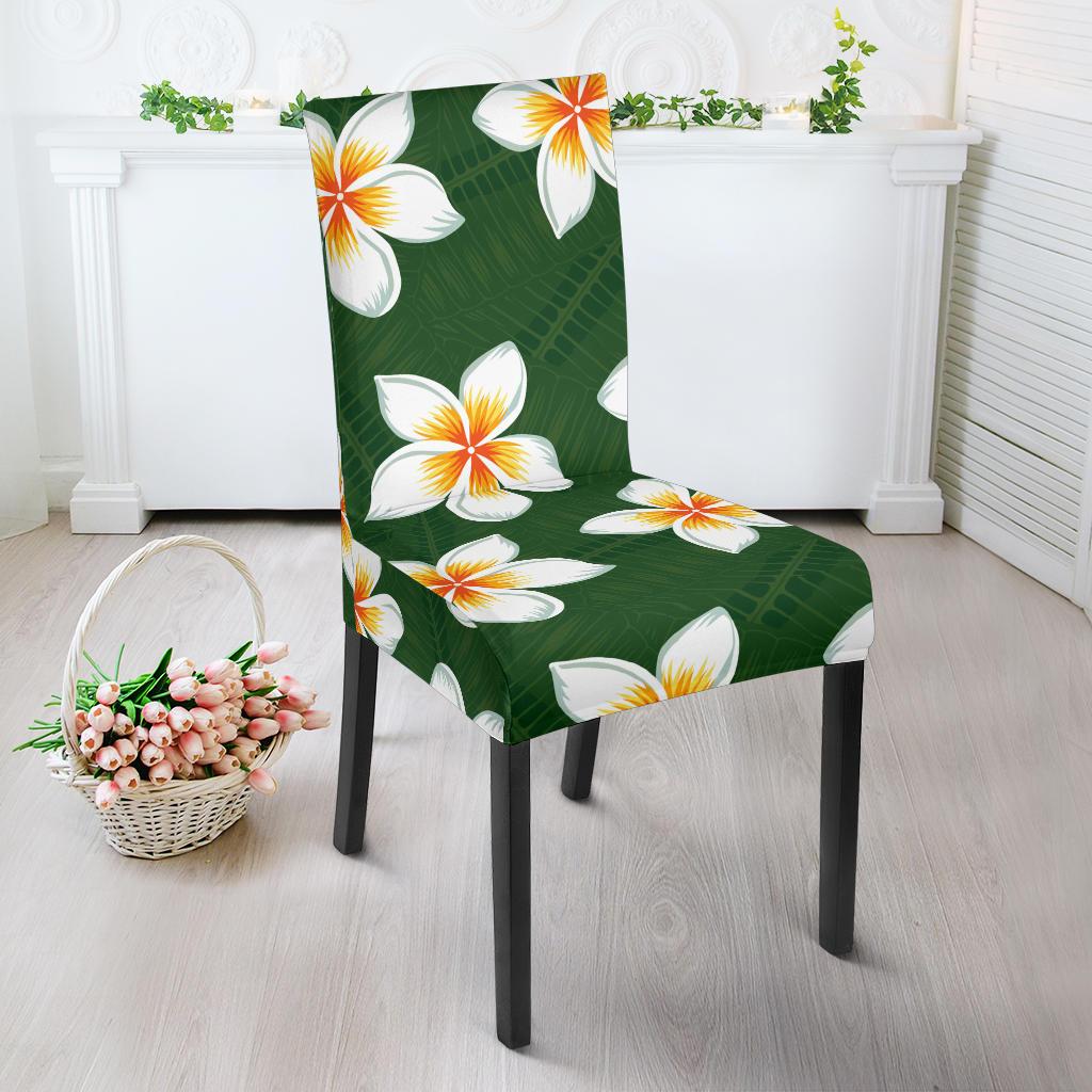 White Plumeria Pattern Print Design PM020 Dining Chair Slipcover-JORJUNE.COM