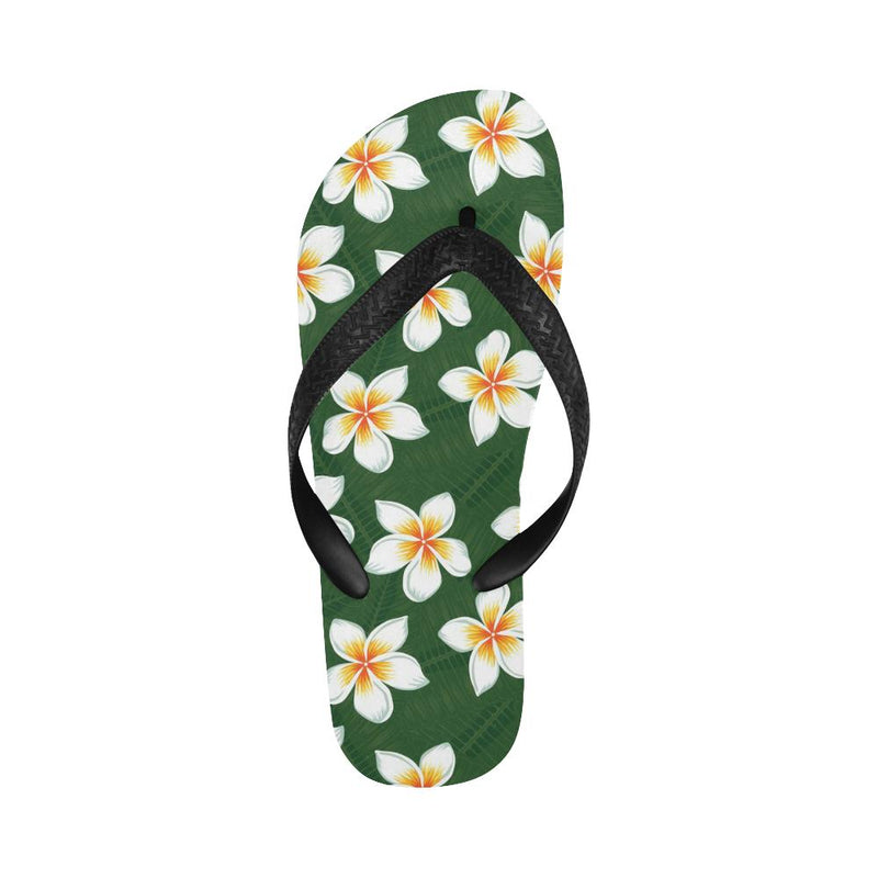 White Plumeria Pattern Print Design PM020 Flip Flops-JorJune