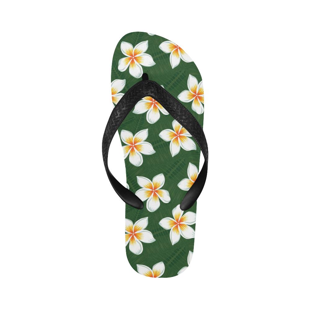 White Plumeria Pattern Print Design PM020 Flip Flops-JorJune