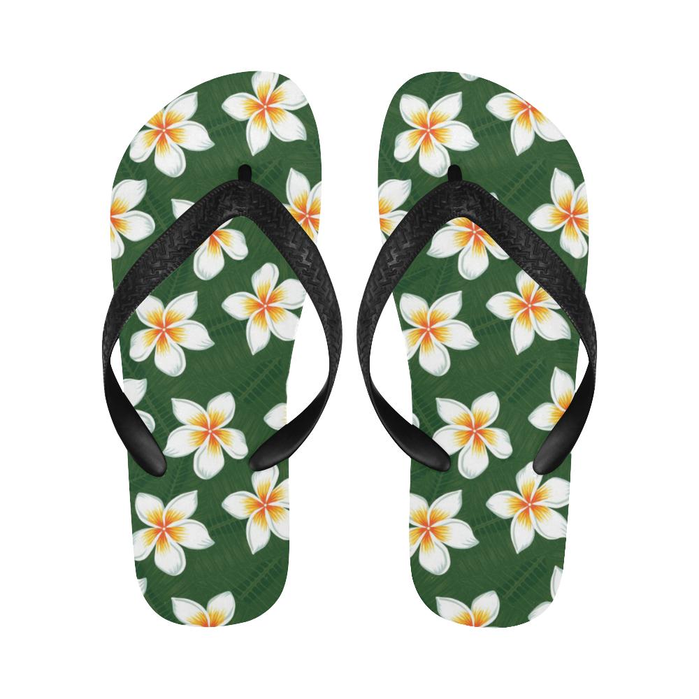 White Plumeria Pattern Print Design PM020 Flip Flops-JorJune