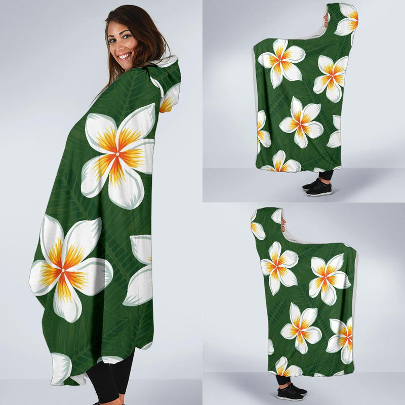 White Plumeria Pattern Print Design PM020 Hooded Blanket-JORJUNE.COM