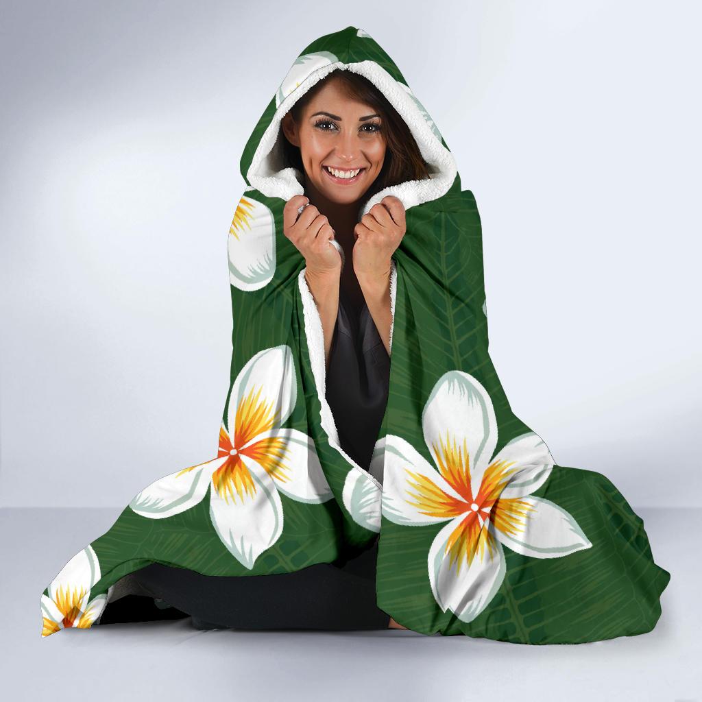 White Plumeria Pattern Print Design PM020 Hooded Blanket-JORJUNE.COM