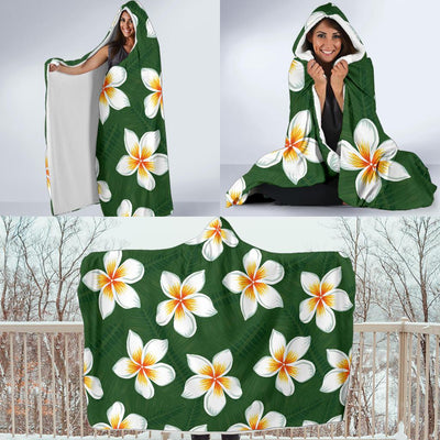 White Plumeria Pattern Print Design PM020 Hooded Blanket-JORJUNE.COM