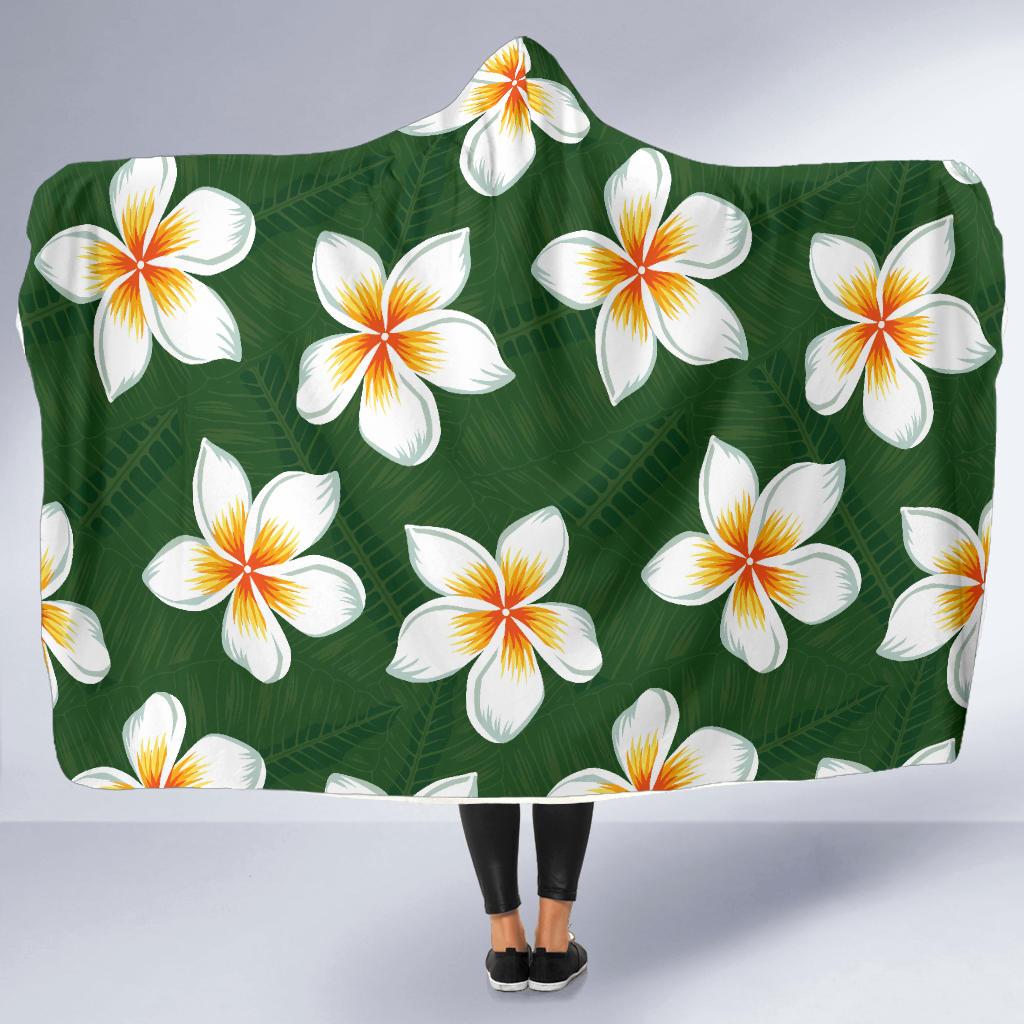 White Plumeria Pattern Print Design PM020 Hooded Blanket-JORJUNE.COM
