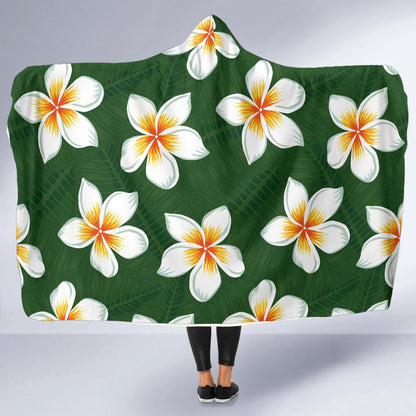 White Plumeria Pattern Print Design PM020 Hooded Blanket-JORJUNE.COM