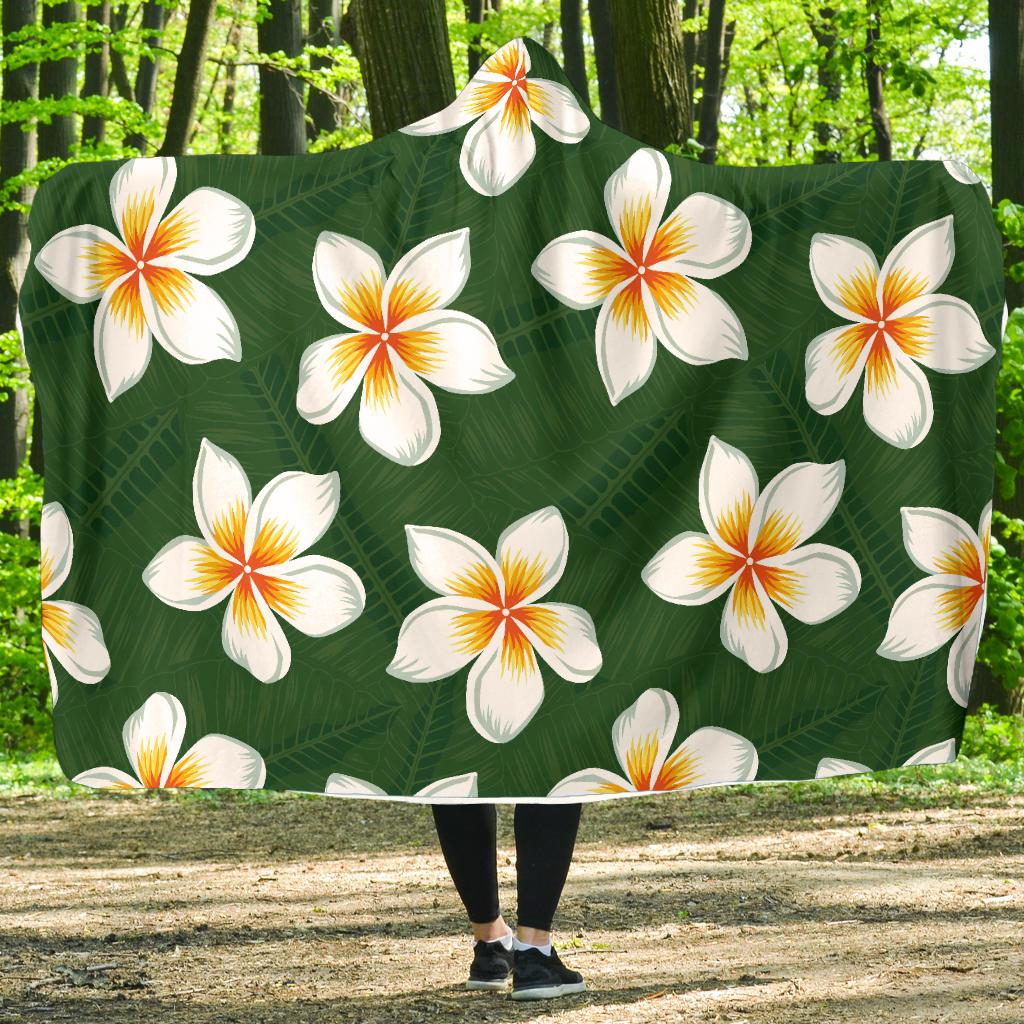 White Plumeria Pattern Print Design PM020 Hooded Blanket-JORJUNE.COM