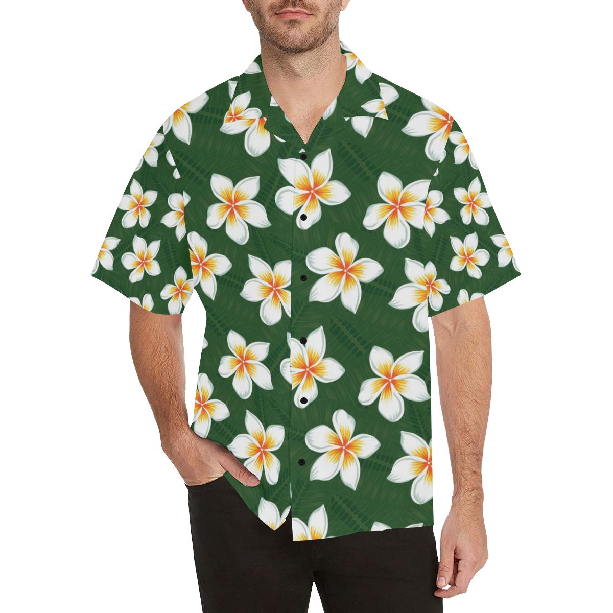 White Plumeria Pattern Print Design PM020 Men Hawaiian Shirt-JorJune