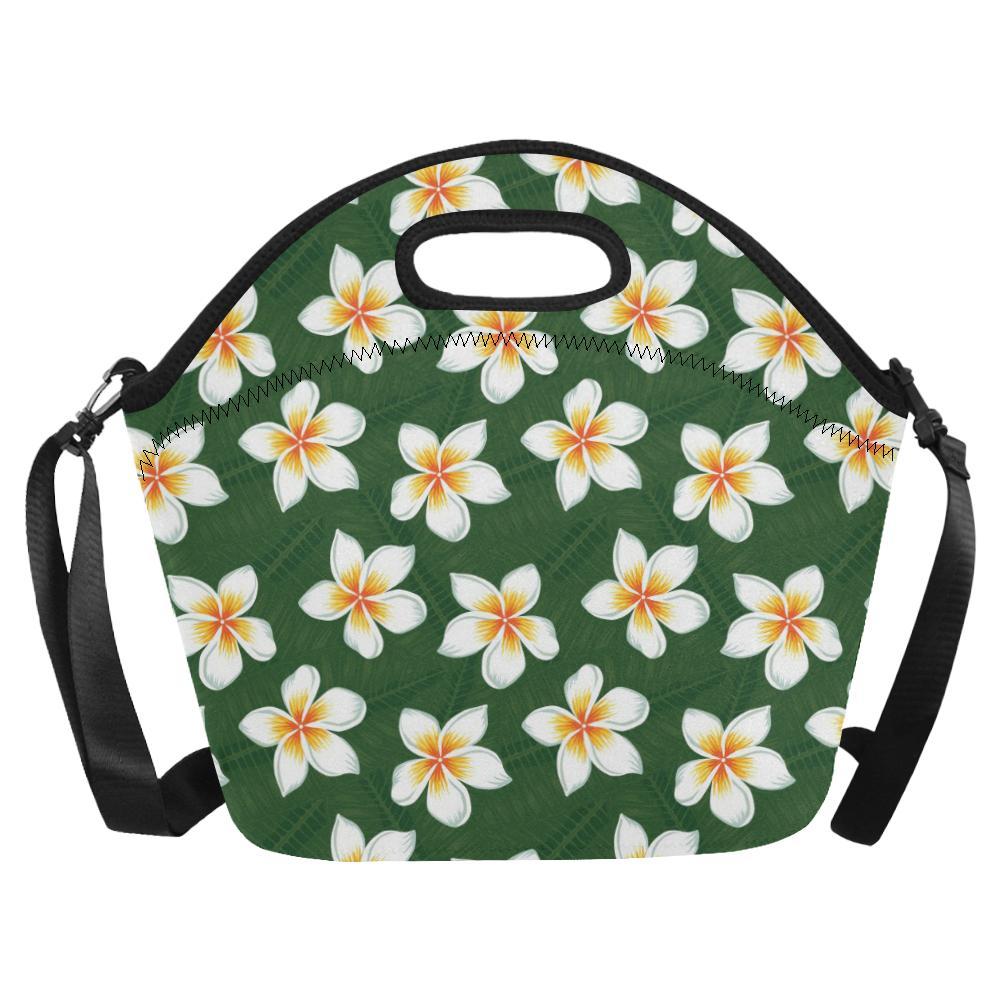 White Plumeria Pattern Print Design PM020 Neoprene Lunch Bag-JorJune