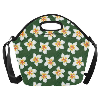 White Plumeria Pattern Print Design PM020 Neoprene Lunch Bag-JorJune
