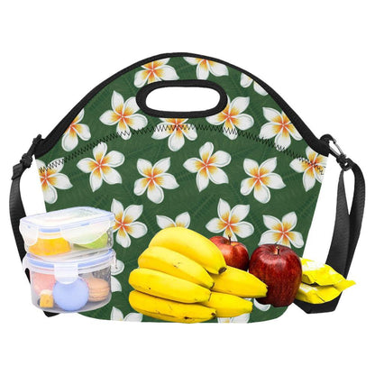 White Plumeria Pattern Print Design PM020 Neoprene Lunch Bag-JorJune