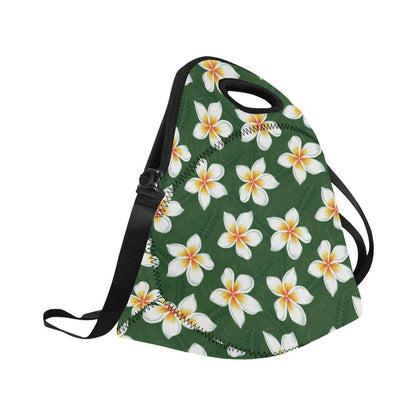 White Plumeria Pattern Print Design PM020 Neoprene Lunch Bag-JorJune