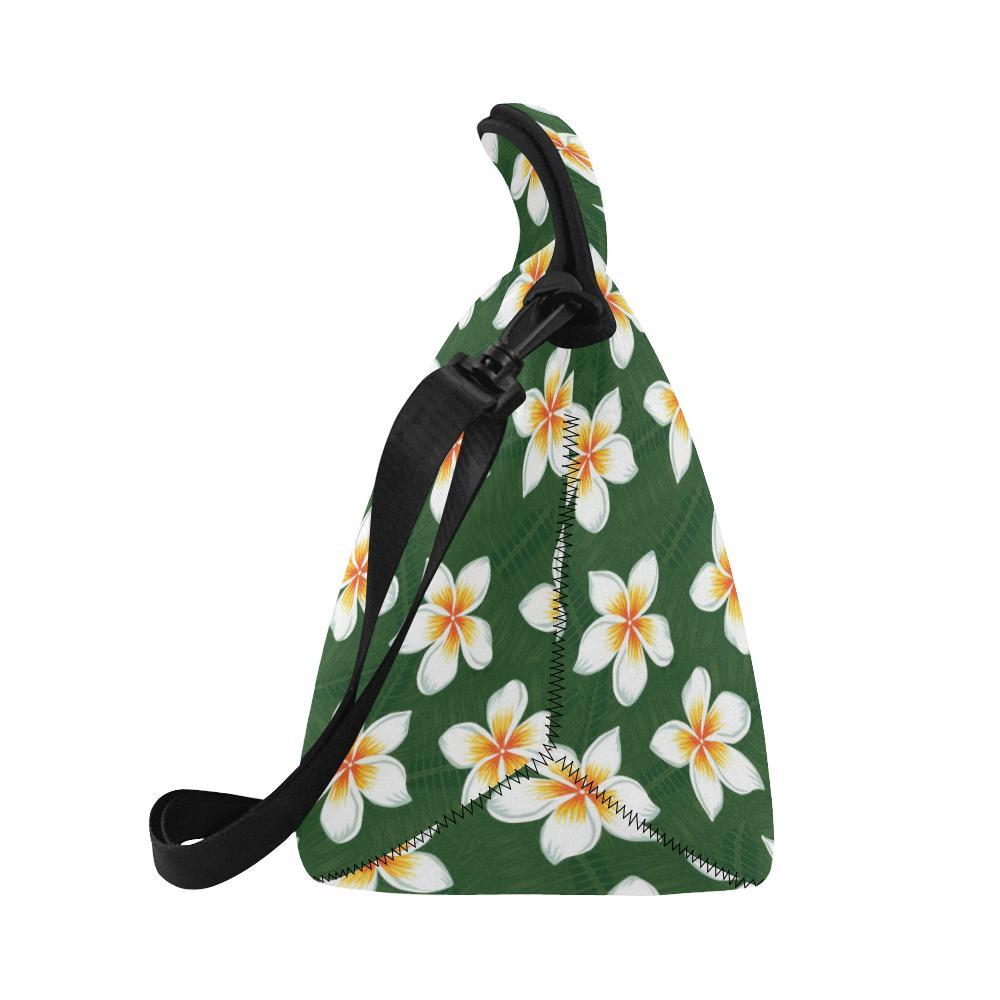 White Plumeria Pattern Print Design PM020 Neoprene Lunch Bag-JorJune