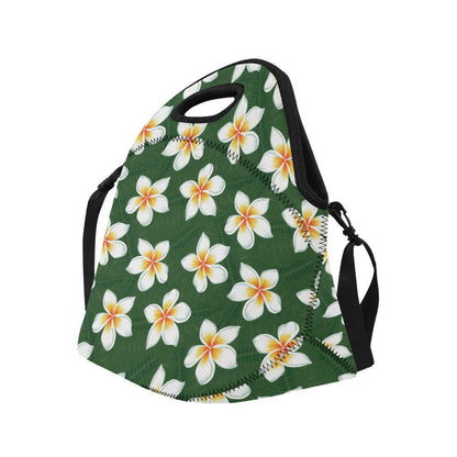 White Plumeria Pattern Print Design PM020 Neoprene Lunch Bag-JorJune