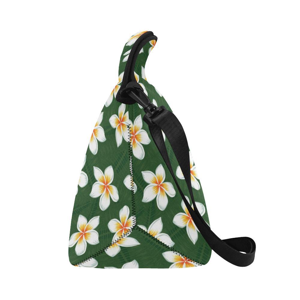White Plumeria Pattern Print Design PM020 Neoprene Lunch Bag-JorJune
