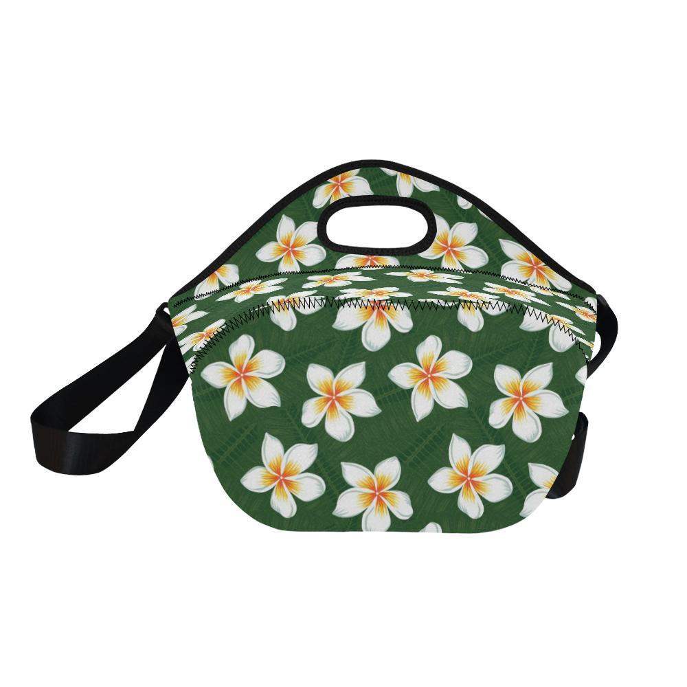 White Plumeria Pattern Print Design PM020 Neoprene Lunch Bag-JorJune