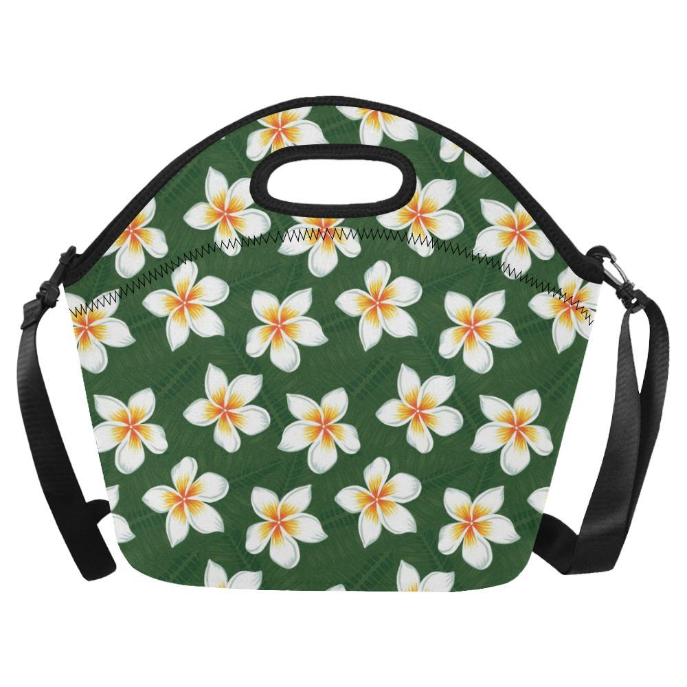White Plumeria Pattern Print Design PM020 Neoprene Lunch Bag-JorJune