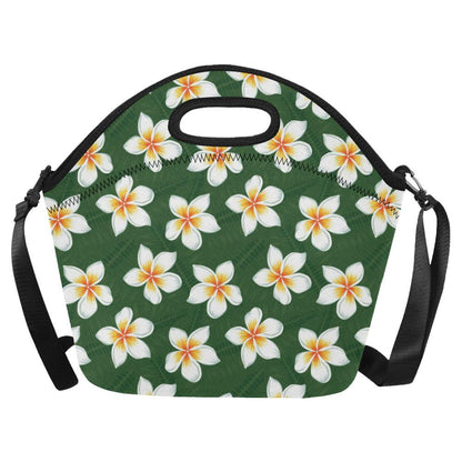 White Plumeria Pattern Print Design PM020 Neoprene Lunch Bag-JorJune