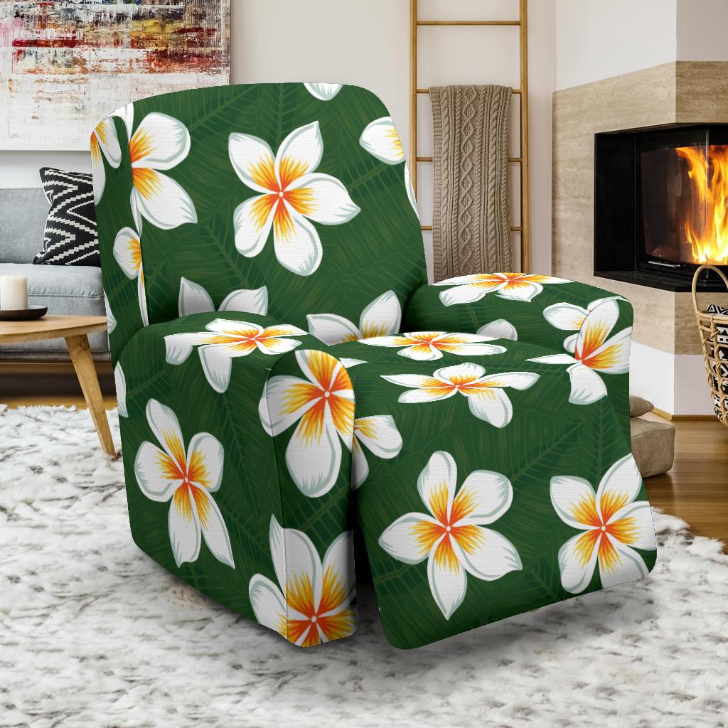 White Plumeria Pattern Print Design PM020 Recliner Slipcover-JORJUNE.COM