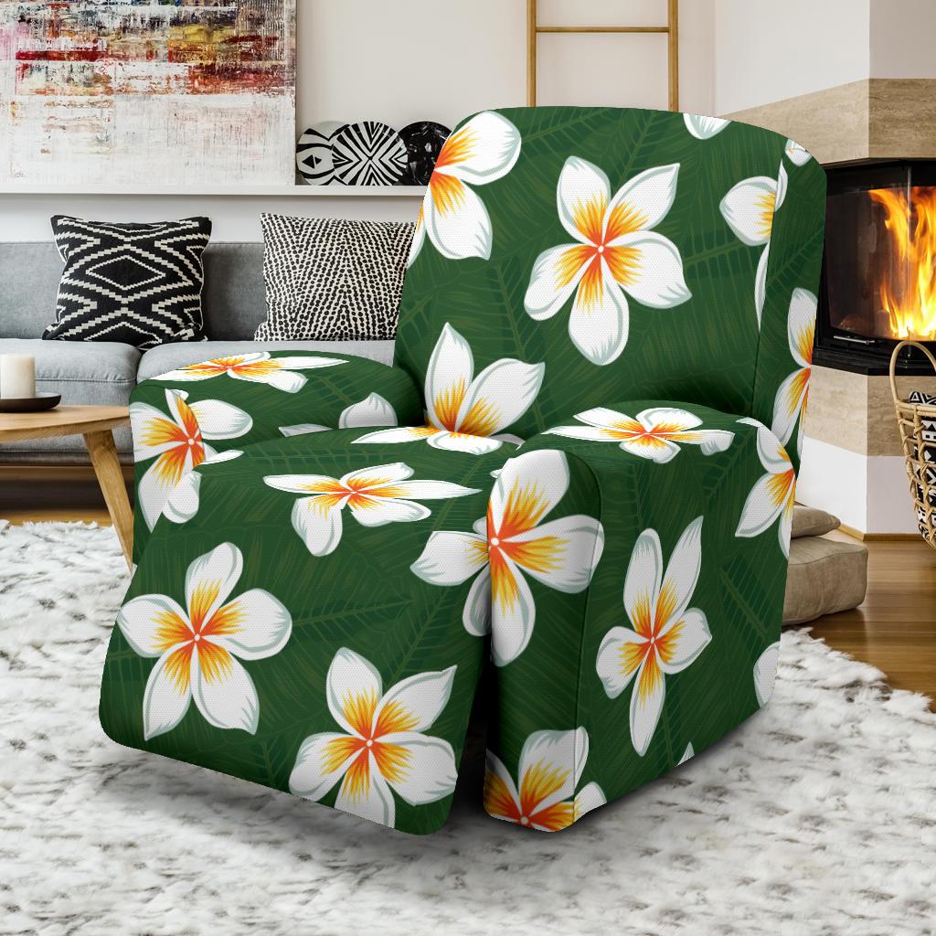 White Plumeria Pattern Print Design PM020 Recliner Slipcover-JORJUNE.COM